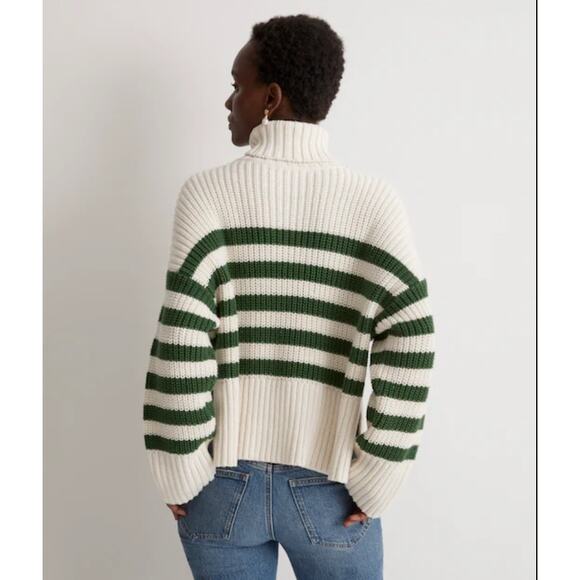 Madewell Wide Rib Turtleneck green stripe Sweater - Picture 2 of 5